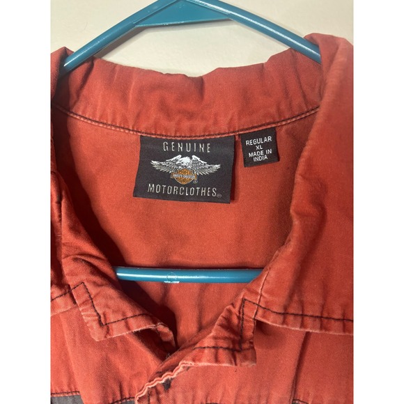 Harley Davidson Mens XL Colorblock Button Up Shirt Orange Grey Black Embroidered - Picture 3 of 8
